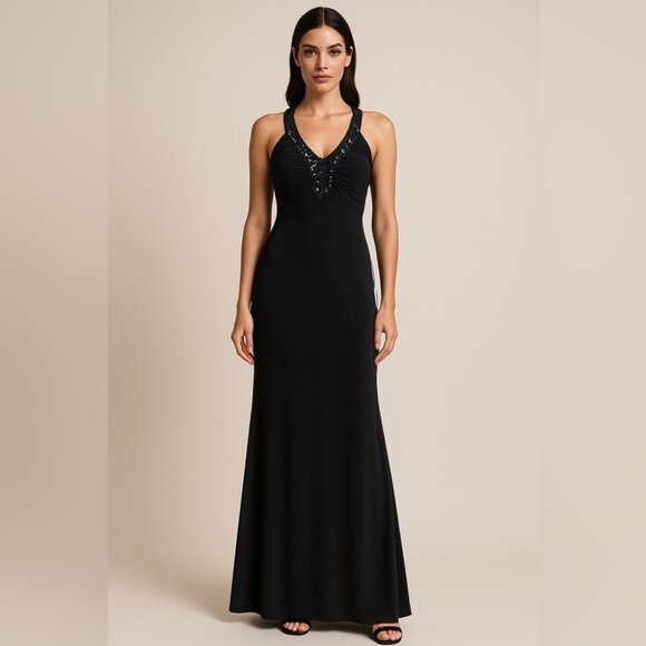 ANTONIO MELANI Dresses & Skirts - Antonio Melani Black Silk Beaded Halter Maxi Dress93%Silk Formal Gown,Size 4,NEW